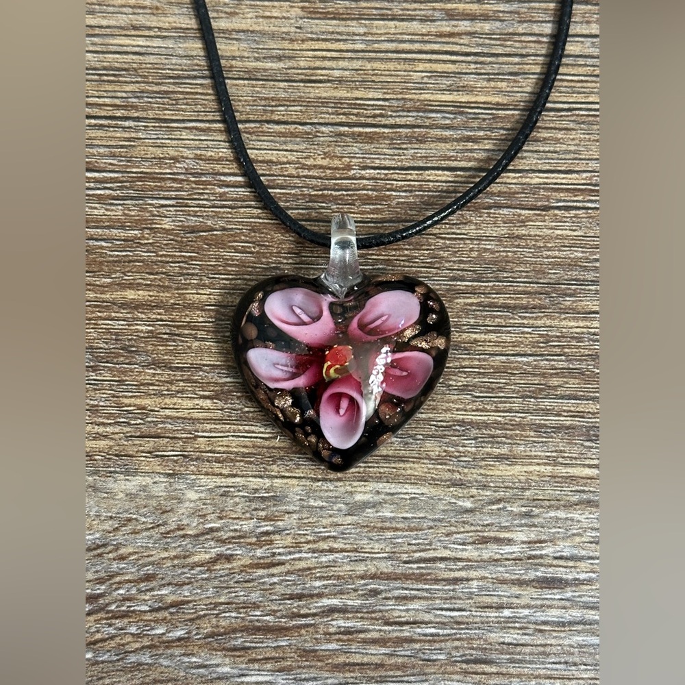 Hand Blown Art Glass Heart Necklace